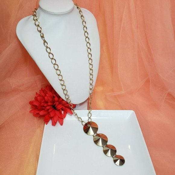 Vintage Signed Hobe Gold tone Pendant Necklace 30" Long Chain Cone Pendant - Picture 12 of 12